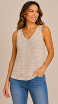8-66 J.Jill Size L Speckled Knit V-Neck Sleeveless Tank Top Multicolor