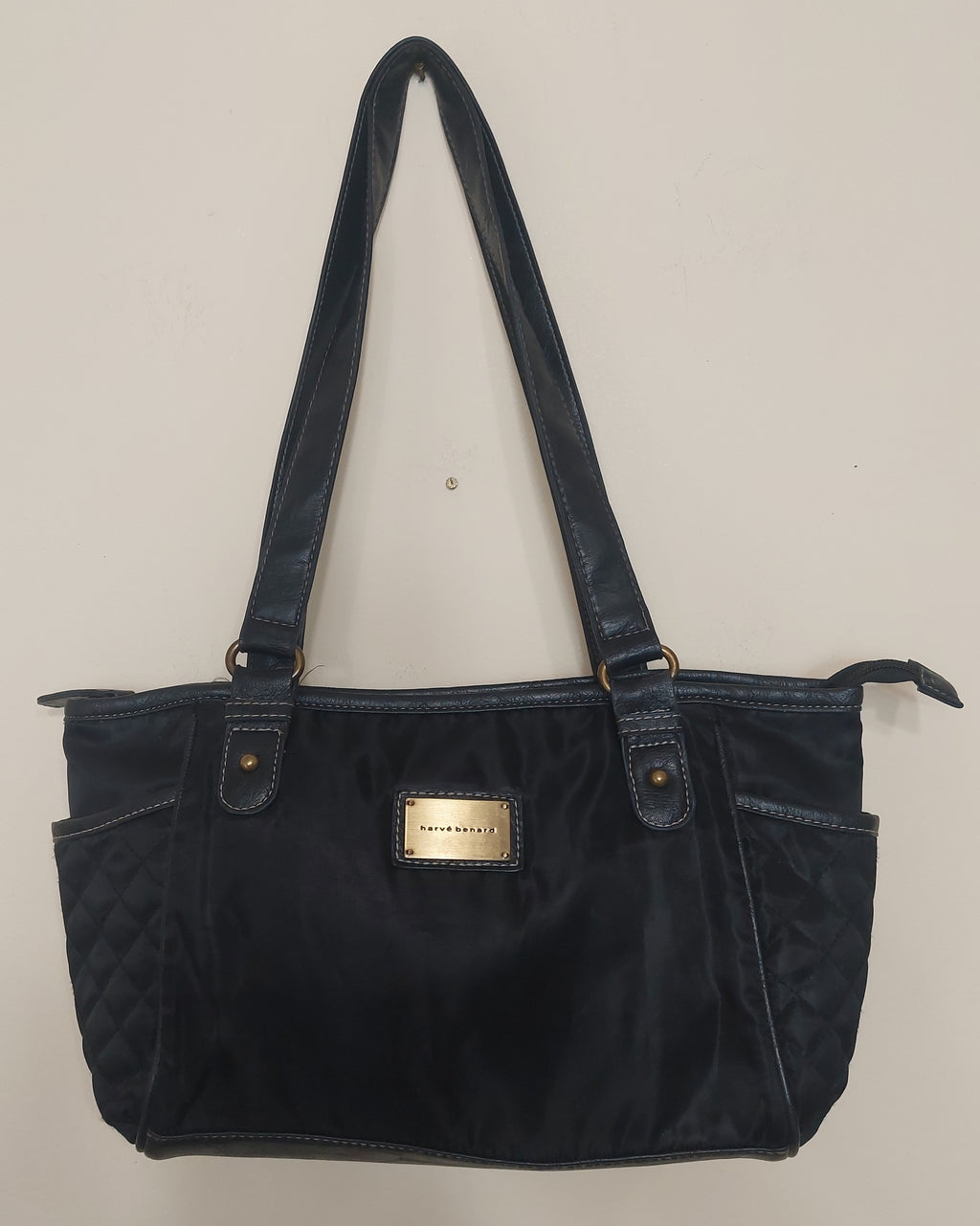 7 06 Harve Benard Black Quilted Nylon Shoulder Tote Bag