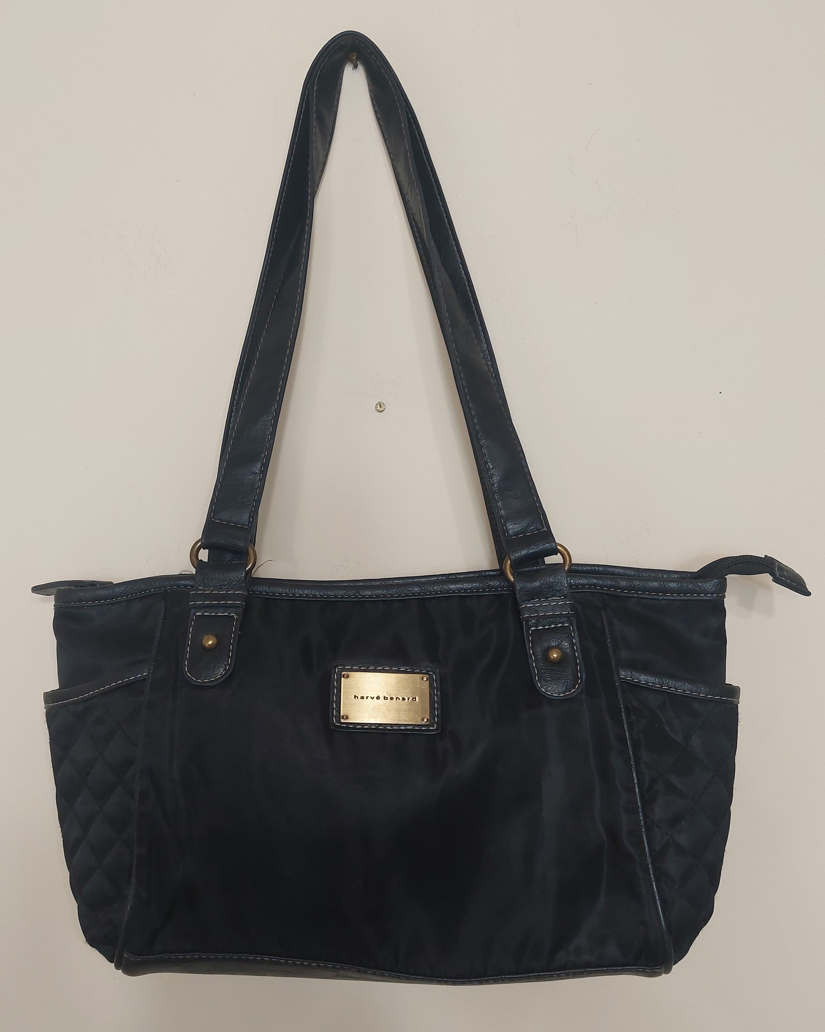 7 06 Harve Benard Black Quilted Nylon Shoulder Tote Bag