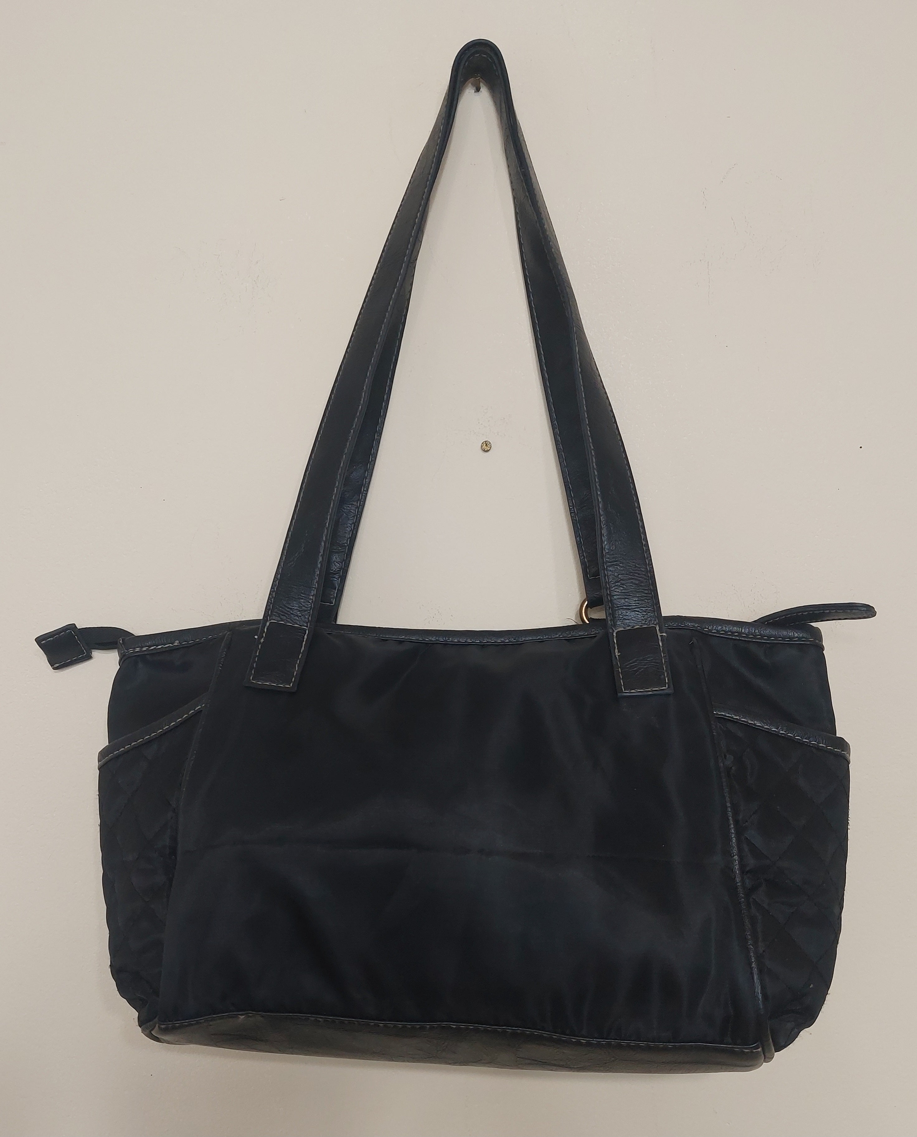 7 06 Harve Benard Black Quilted Nylon Shoulder Tote Bag