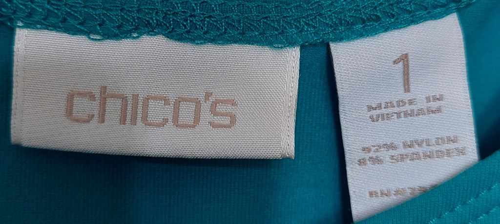 8 06 Chico's Size 1 Teal Sleeveless Tank Top Women's Stretch Layering Shell