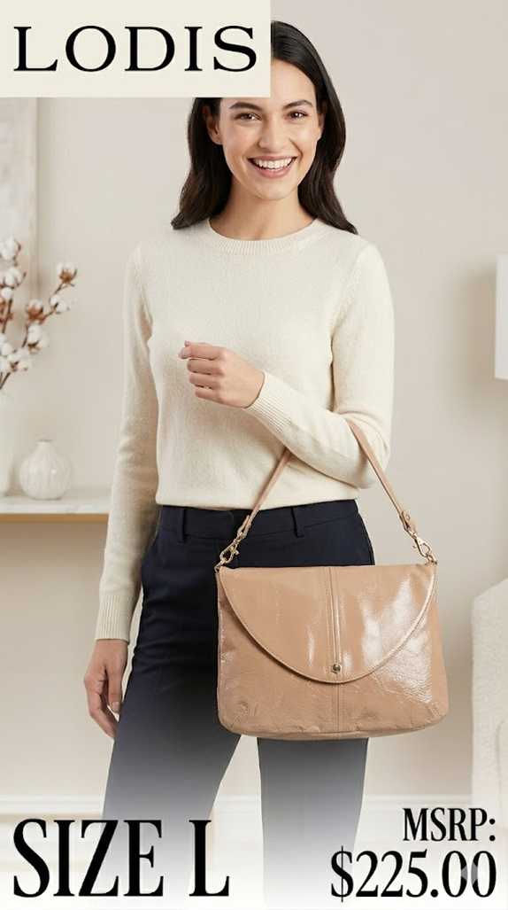 5 06 Lodis Large Nude Patent Leather Convertible Crossbody Shoulder Bag