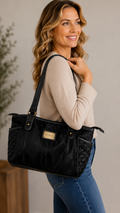 7 06 Harve Benard Black Quilted Nylon Shoulder Tote Bag