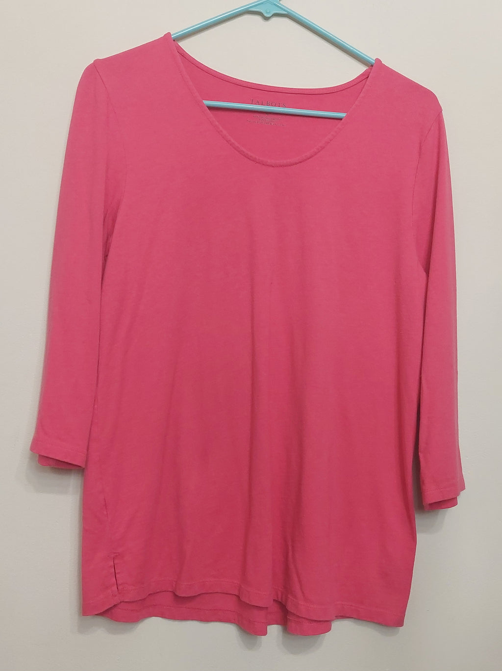 4 04 Talbots M Pink Cotton Modal Scoop Neck 3 4 Sleeve Top