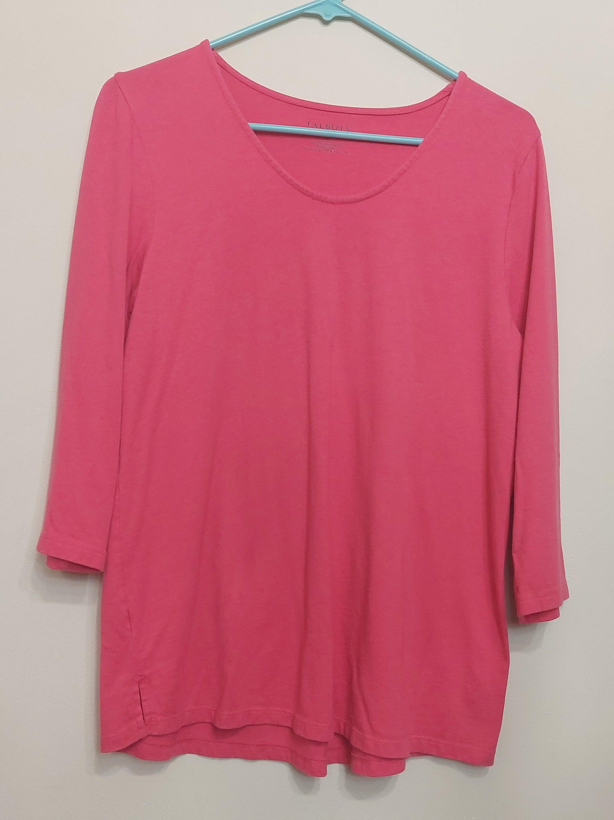 4 04 Talbots M Pink Cotton Modal Scoop Neck 3 4 Sleeve Top