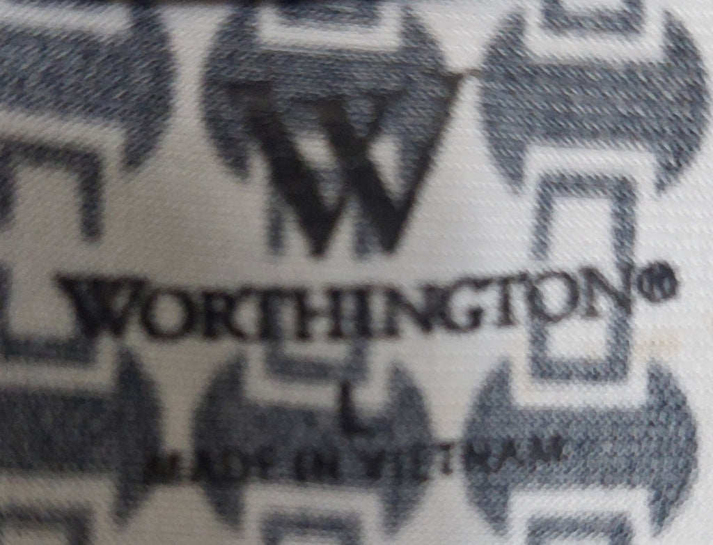 5 07 Worthington Women's Size L Geometric Print Scoop Neck Cap Sleeve Blouse Black Grey
