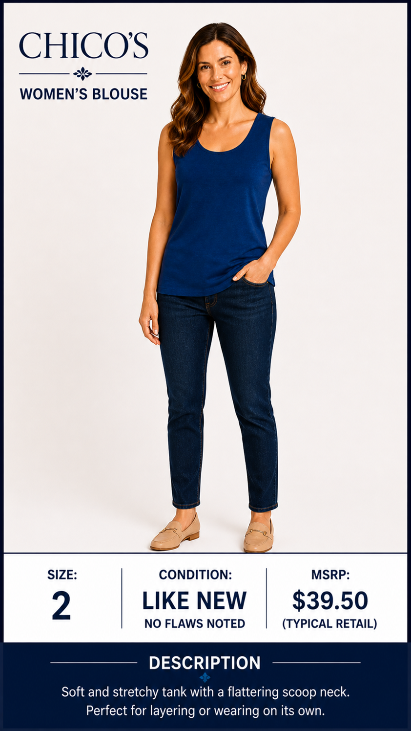 1 08 Chico's Size 2 Blue Sleeveless Blouse