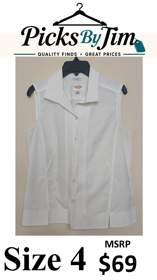 7 07 Talbots Size 4 White Wrinkle Resistant Sleeveless Button Top