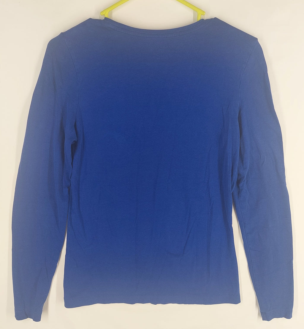 9-07 Lands' End XS Blue Fitted Long Sleeve Crew Neck Top Cotton Rayon Stretch