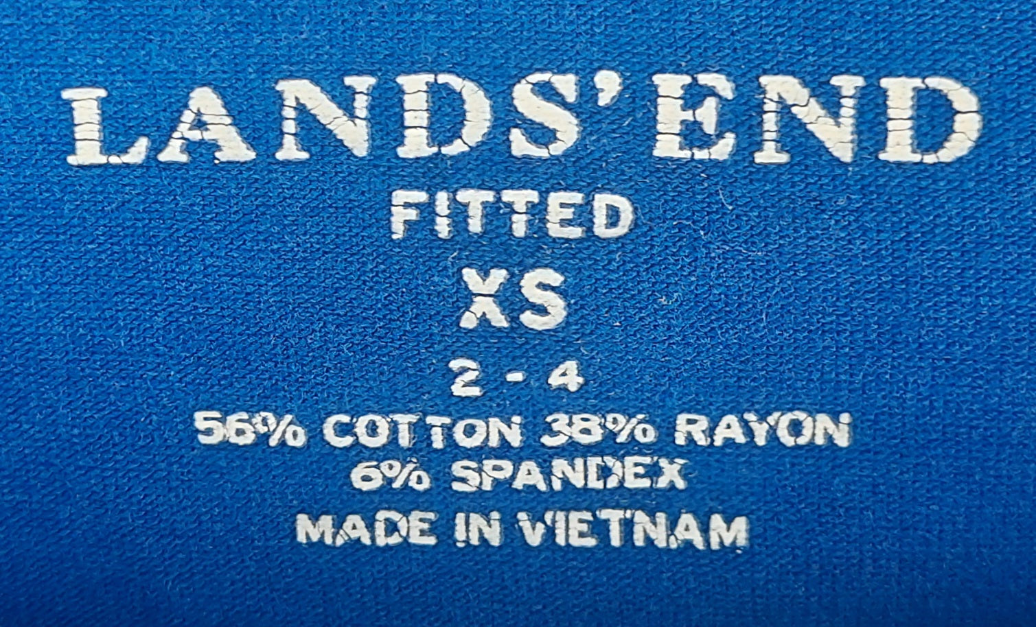 9-07 Lands' End XS Blue Fitted Long Sleeve Crew Neck Top Cotton Rayon Stretch