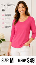 4 04 Talbots M Pink Cotton Modal Scoop Neck 3 4 Sleeve Top