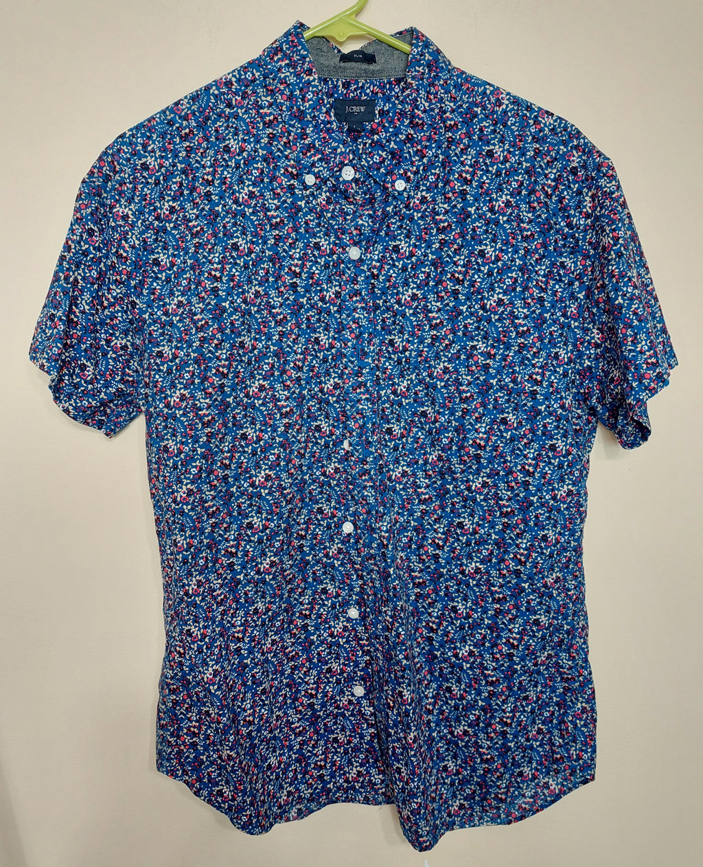 6 08 J.Crew Womens Blue Floral Button Front Shirt Large Short Sleeve