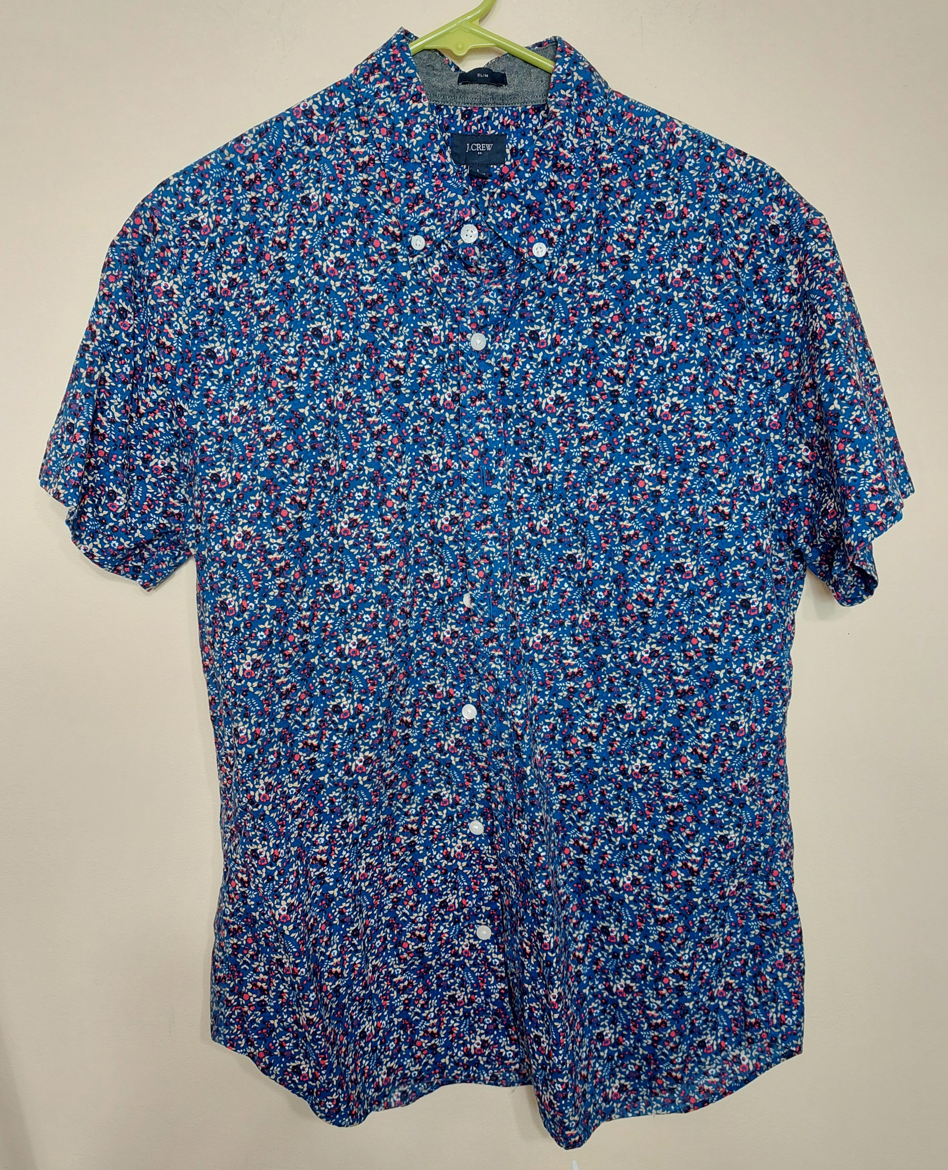 6 08 J.Crew Womens Blue Floral Button Front Shirt Large Short Sleeve