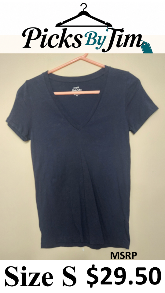 7 08 J Crew Size Small Navy Slub Cotton V Neck Tee
