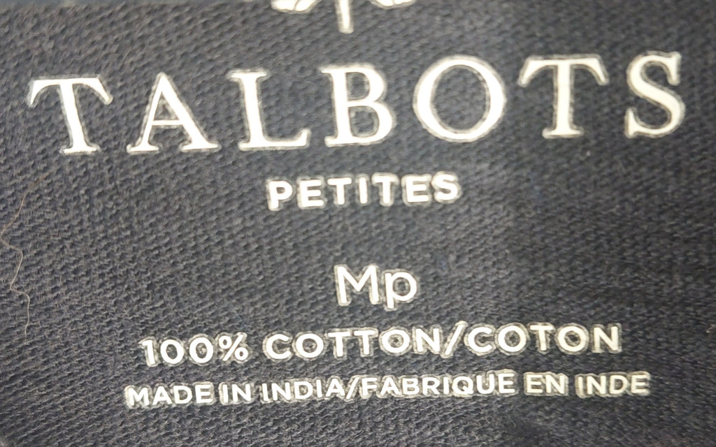 9-08 Talbots Petite Size M Black Short Sleeve Notch Neck Cotton Top