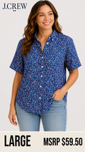 6 08 J.Crew Womens Blue Floral Button Front Shirt Large Short Sleeve