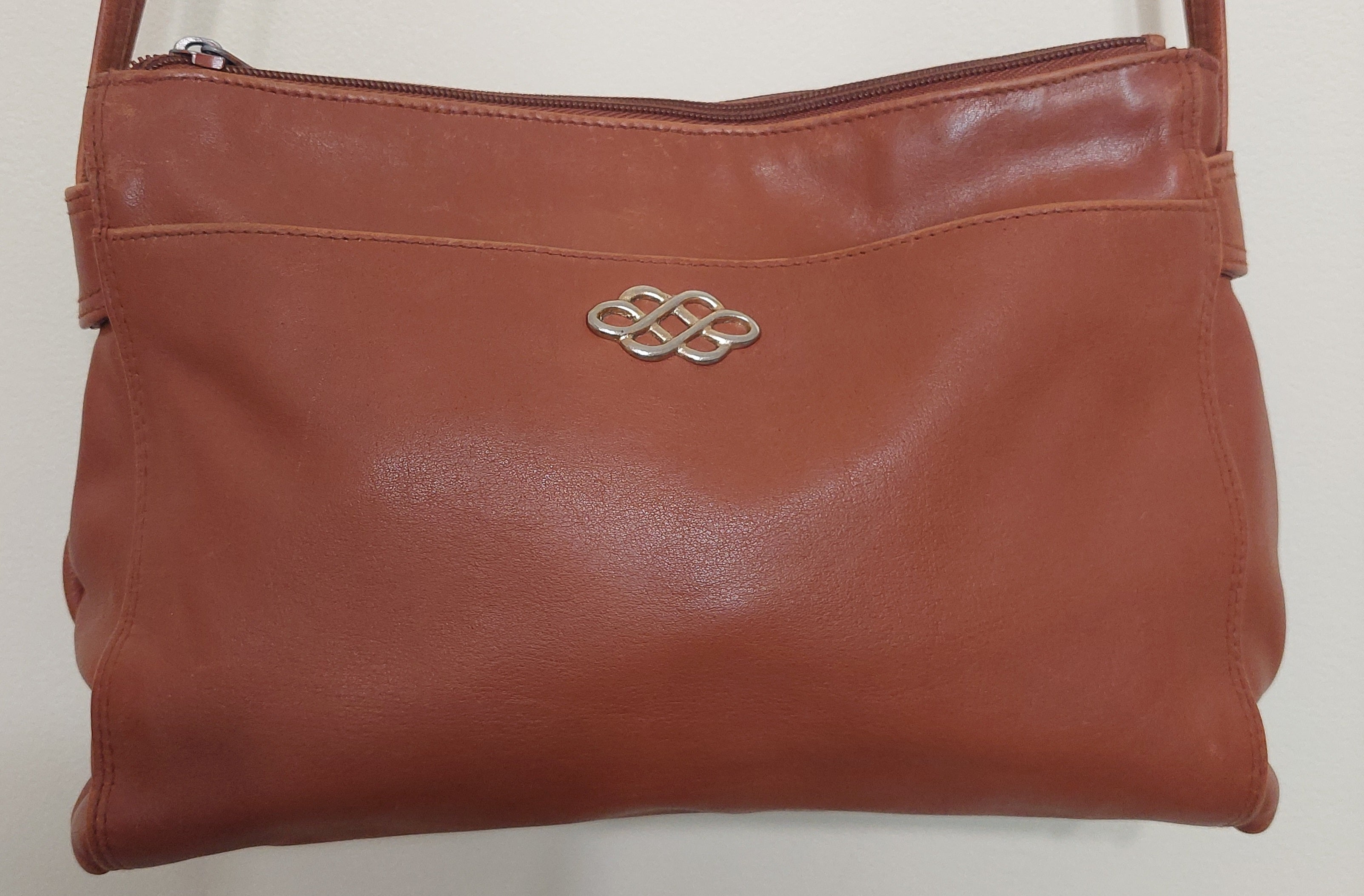 5 09 Giani Bernini Cognac Leather Double Zip Crossbody Purse Medium