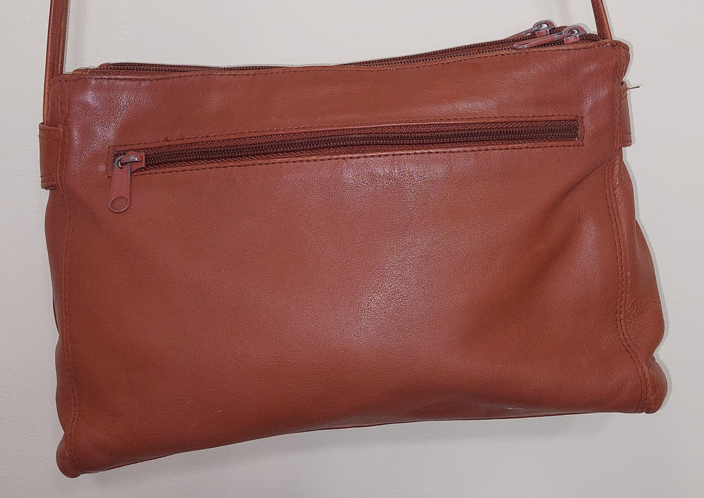 5 09 Giani Bernini Cognac Leather Double Zip Crossbody Purse Medium