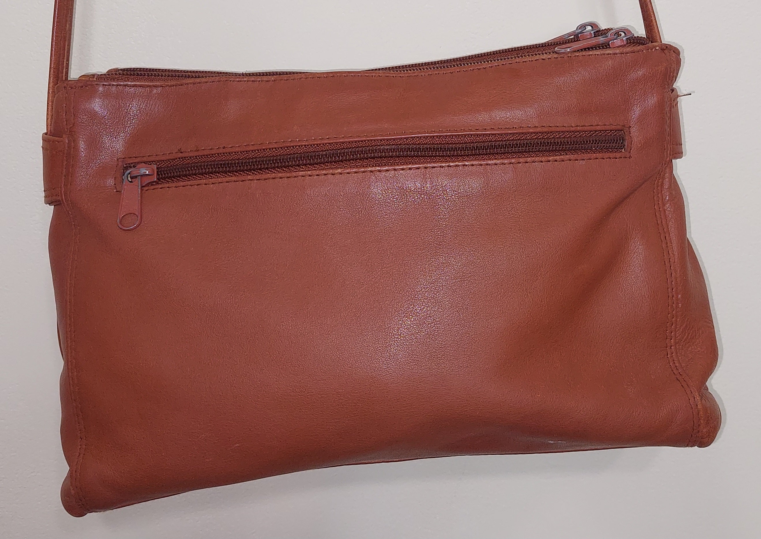 5 09 Giani Bernini Cognac Leather Double Zip Crossbody Purse Medium