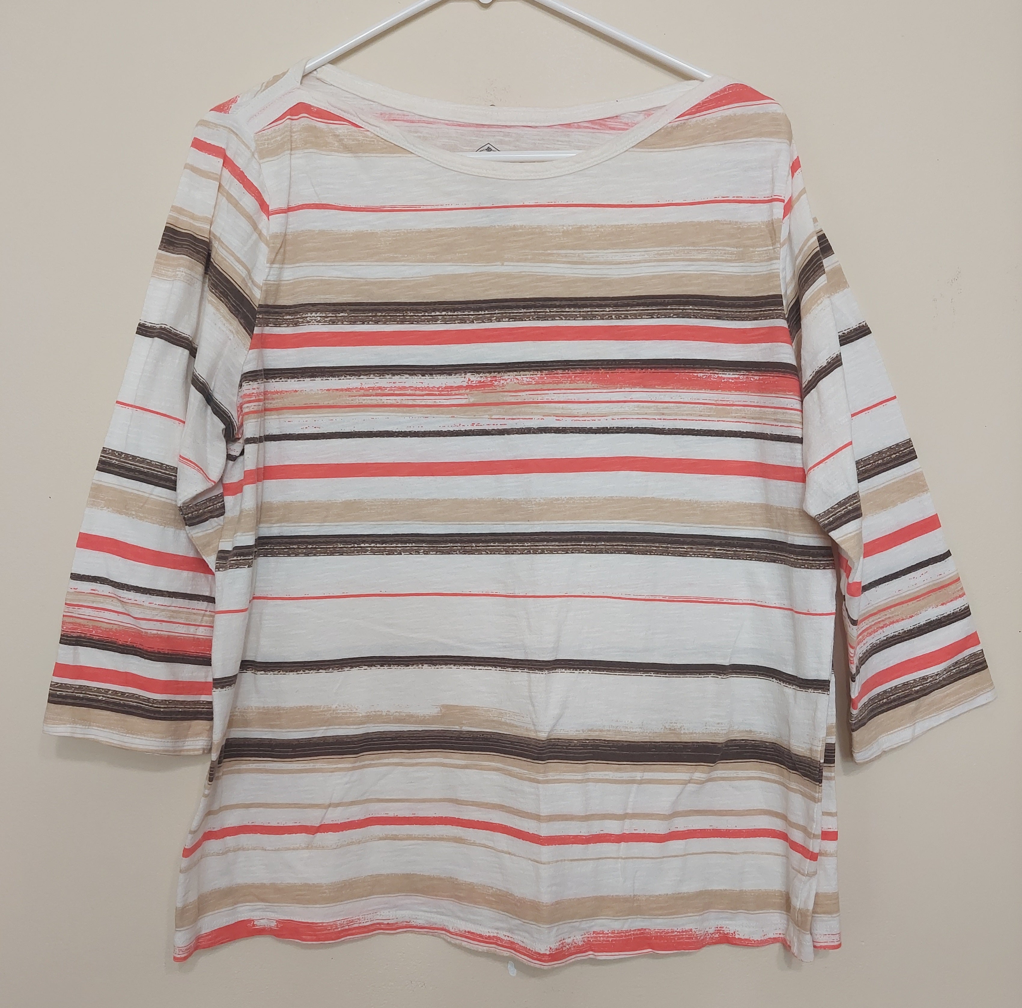 7 09 St Johns Bay Size XL Striped Cotton Three Quarter Sleeve Top