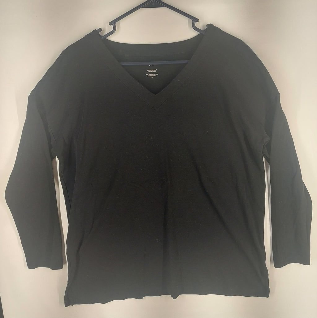 9-09 J.Jill Size Medium Black Simply Supima Cotton V-Neck 3/4 Sleeve Tunic Top
