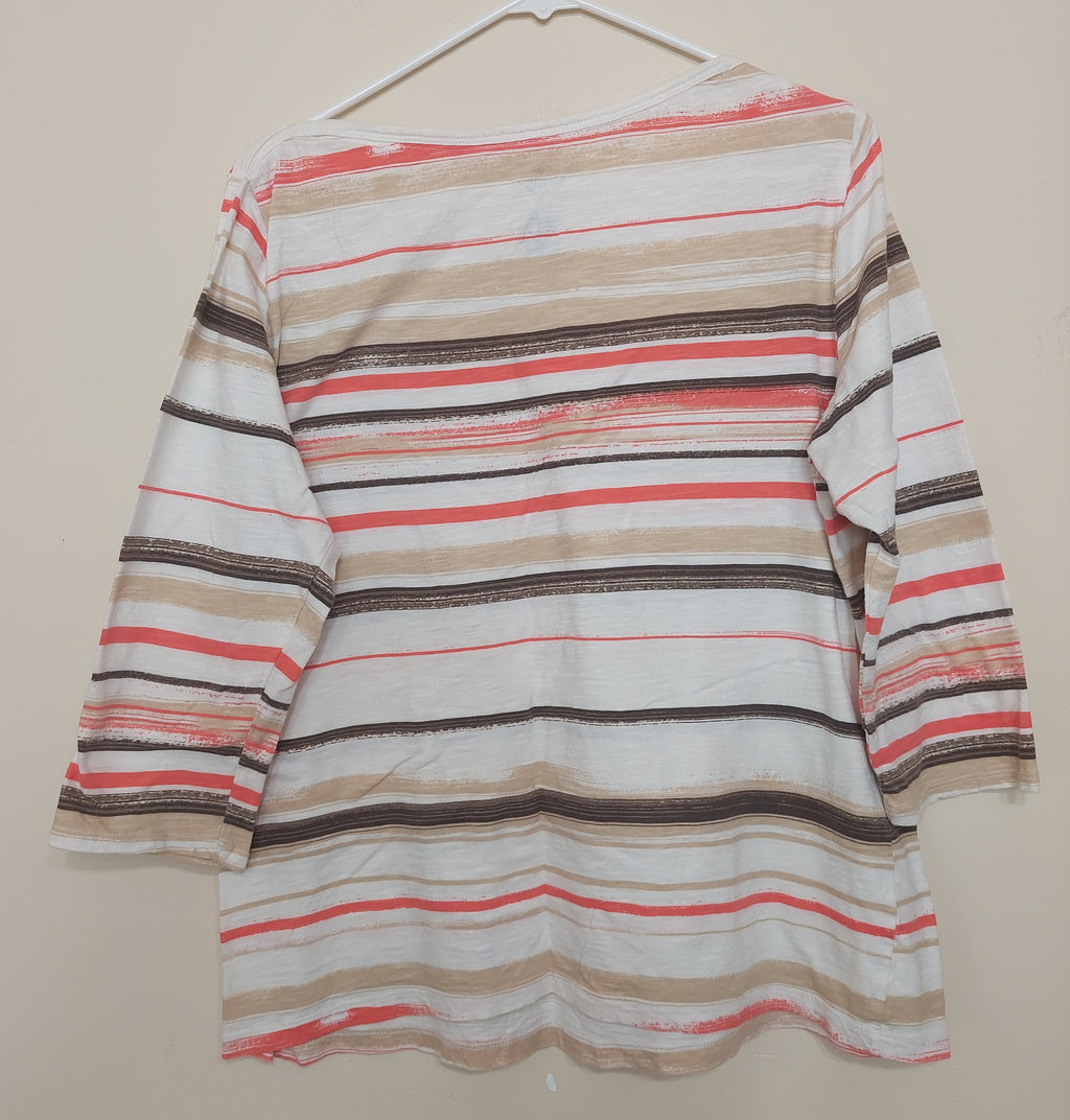 7 09 St Johns Bay Size XL Striped Cotton Three Quarter Sleeve Top