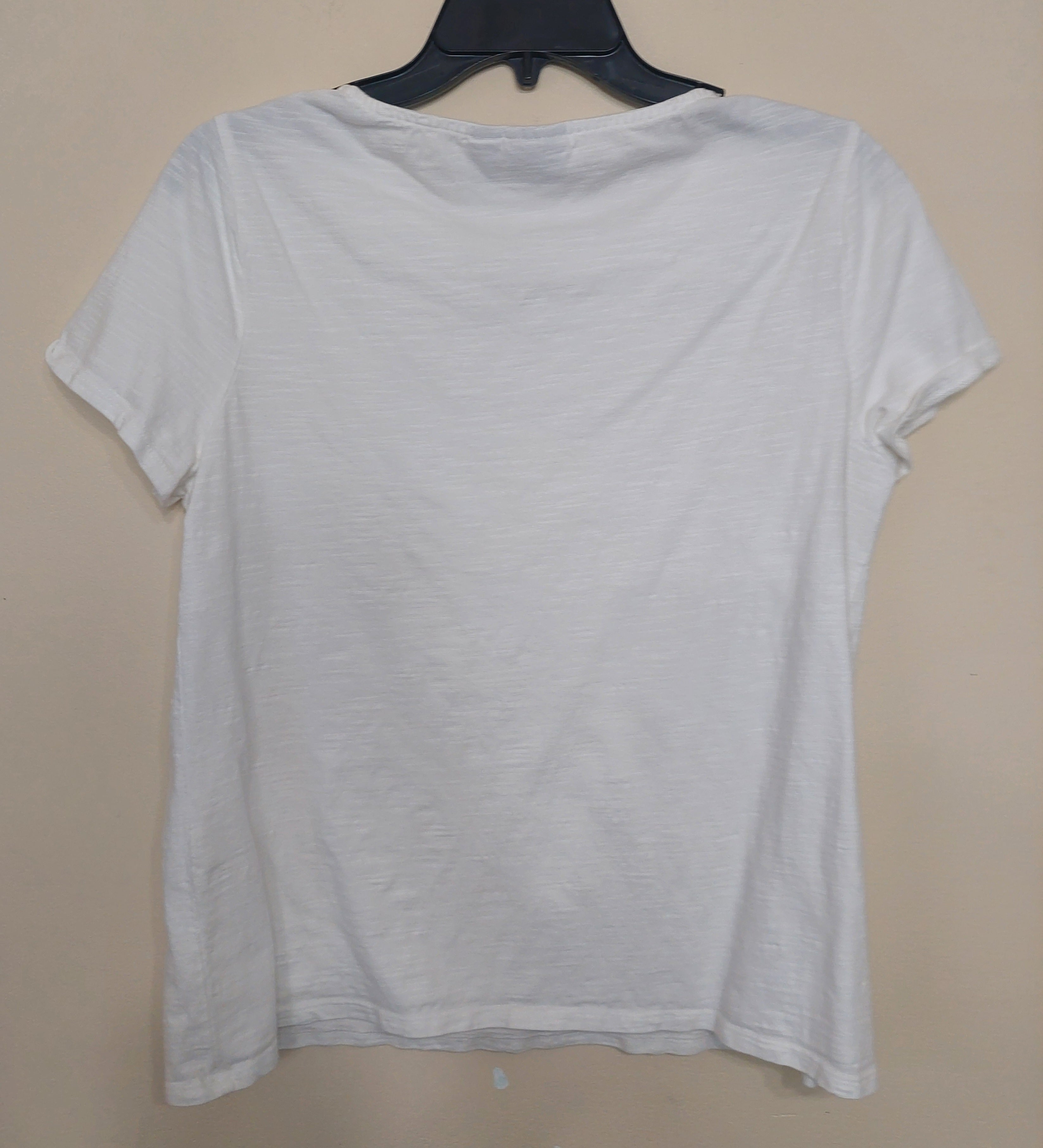 8 09 Chico's Size 1 White Cross Neck Short Sleeve Slub Knit Top Casual