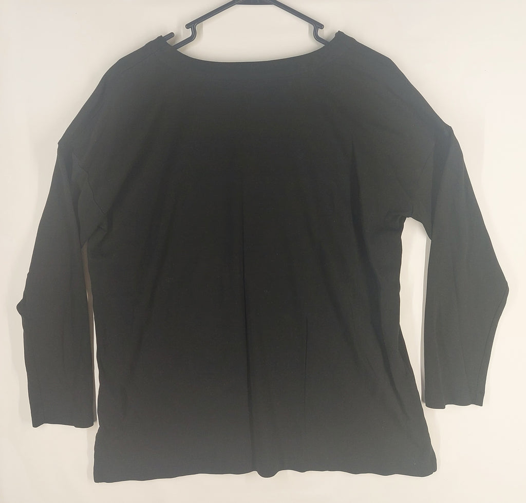 9-09 J.Jill Size Medium Black Simply Supima Cotton V-Neck 3/4 Sleeve Tunic Top