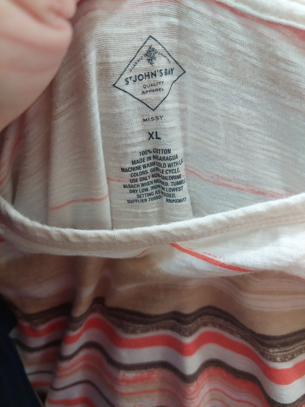 7 09 St Johns Bay Size XL Striped Cotton Three Quarter Sleeve Top