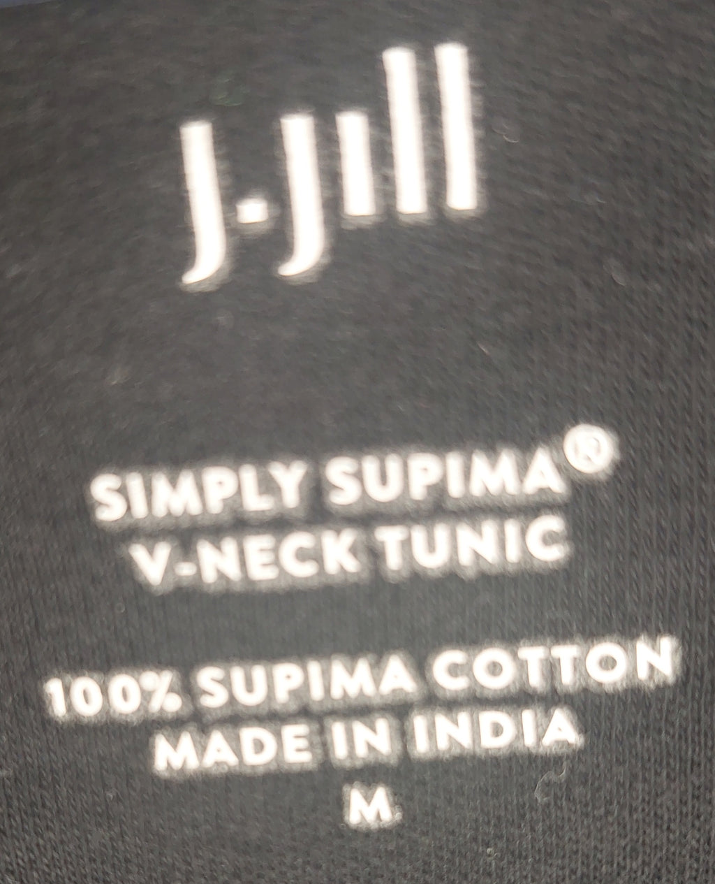 9-09 J.Jill Size Medium Black Simply Supima Cotton V-Neck 3/4 Sleeve Tunic Top
