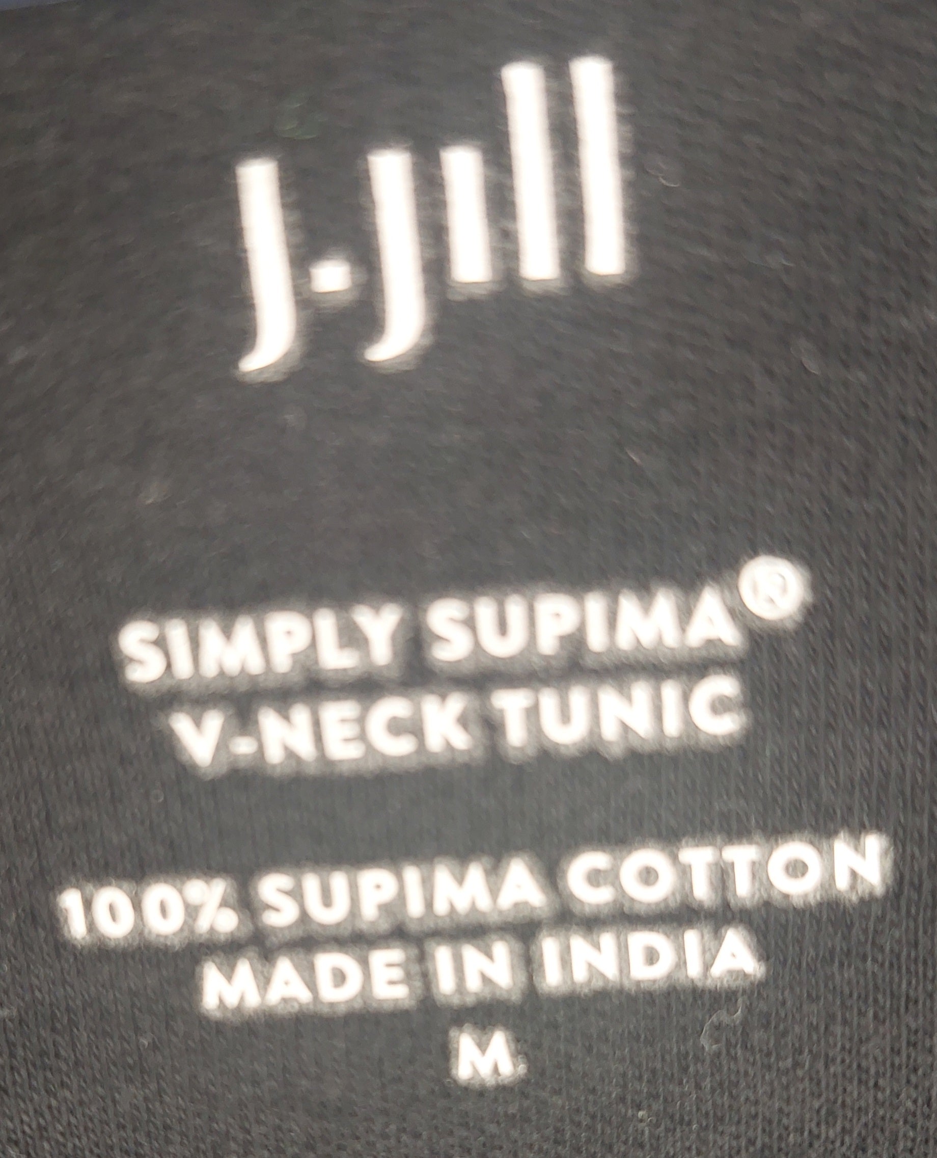 9-09 J.Jill Size Medium Black Simply Supima Cotton V-Neck 3/4 Sleeve Tunic Top