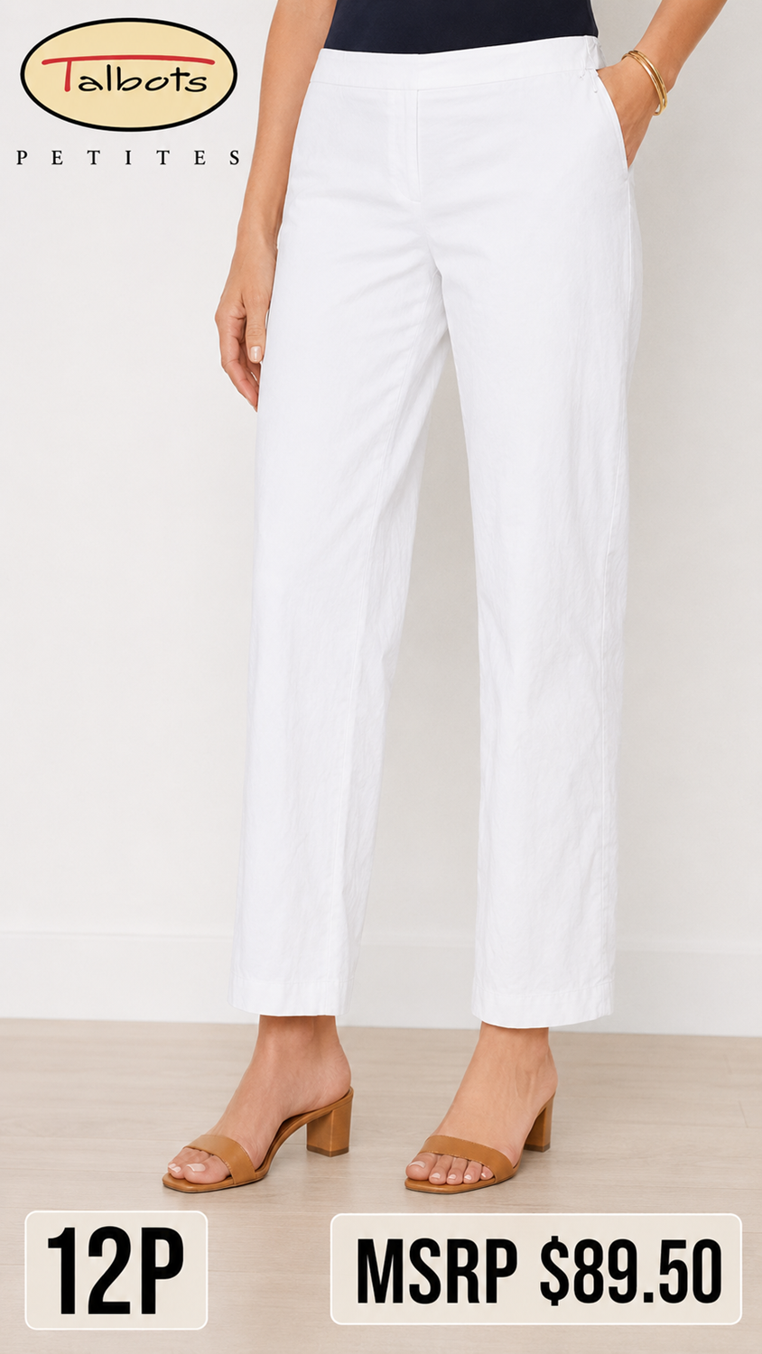 6 09 Talbots Petites White Stretch Straight Leg Pants Size 12